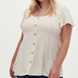 Torrid Womens Blouse cream button down swoop neck Coastal Grandma  plus size